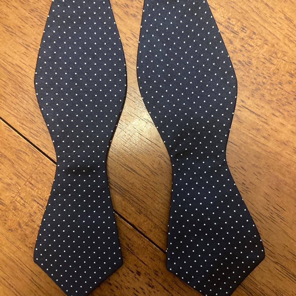 J. Crew silk navy polka dot bowtie